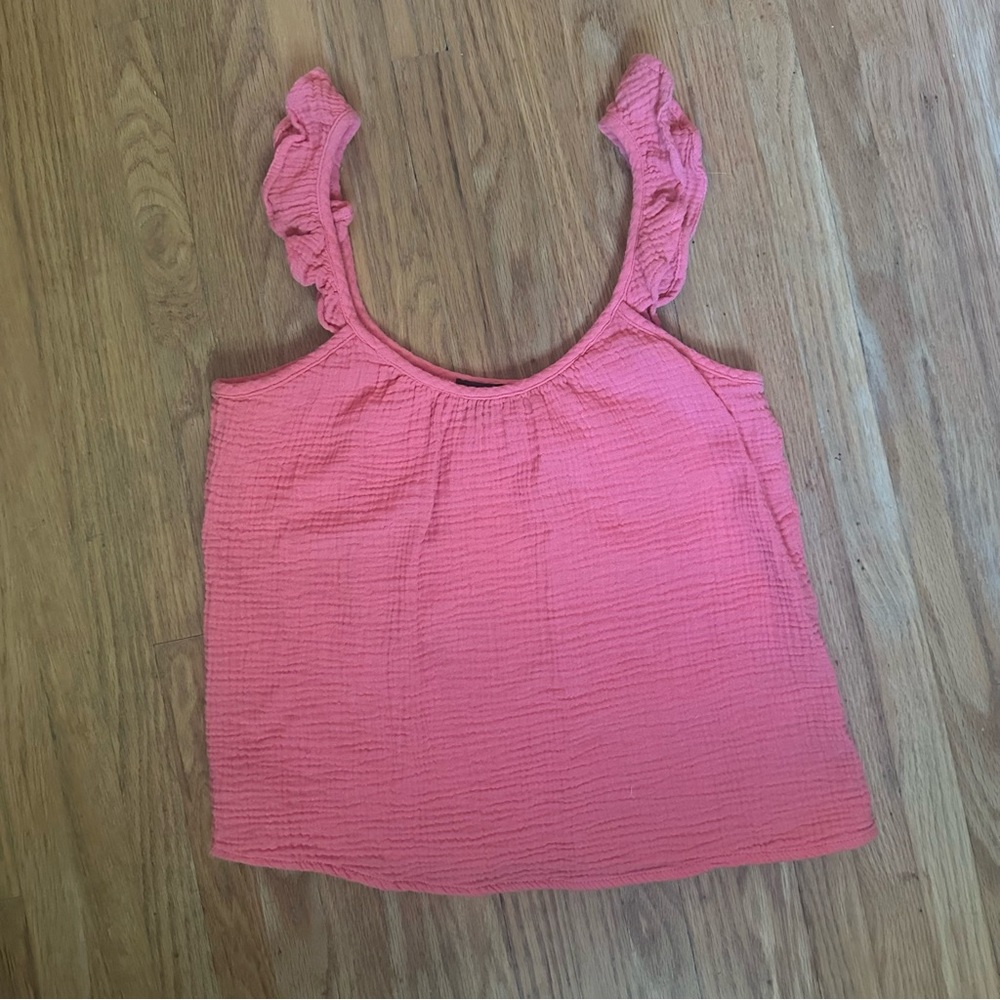 DREW Pink Ruffled Sleeveless Tank Top